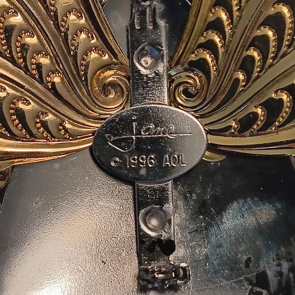 Jane Davis Signed Angel Faux Pearl Rhinestone Brooch Ribbon Mixed Metal - Picture 7 of 12